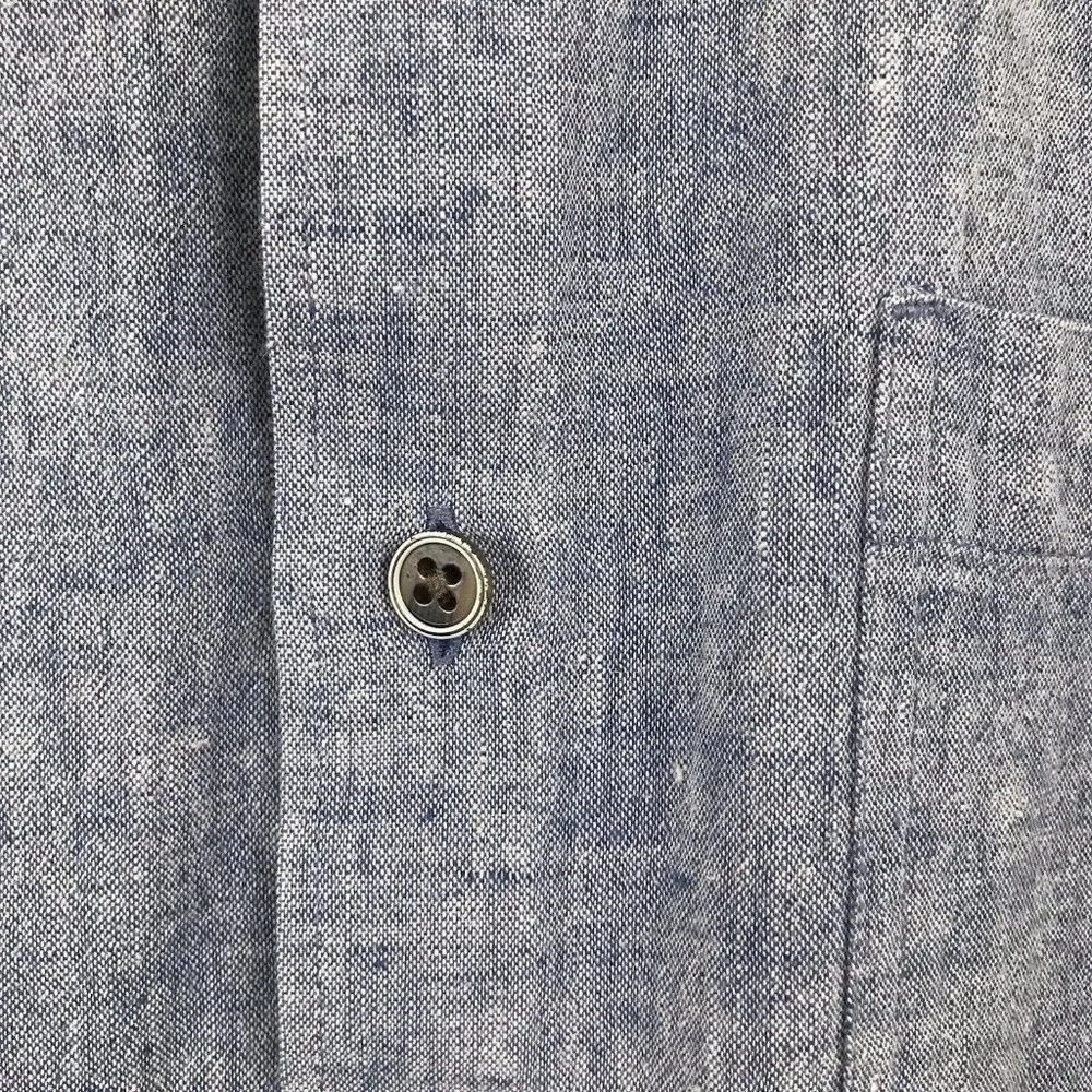 Ike Behar Short Sleeve Linen/Cotton Button Down Blue Shirt | size‎ L